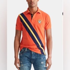 Men's  Slim Fit Diagonal Stripe Mesh Polo Ralph Lauren Shirt
